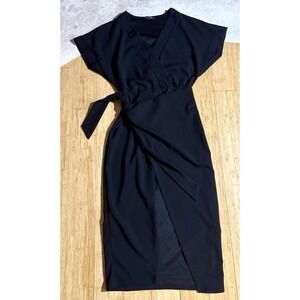 Fore womens black asymmetrical wrap dress midi size‎ small V-Neck Short Sleeve